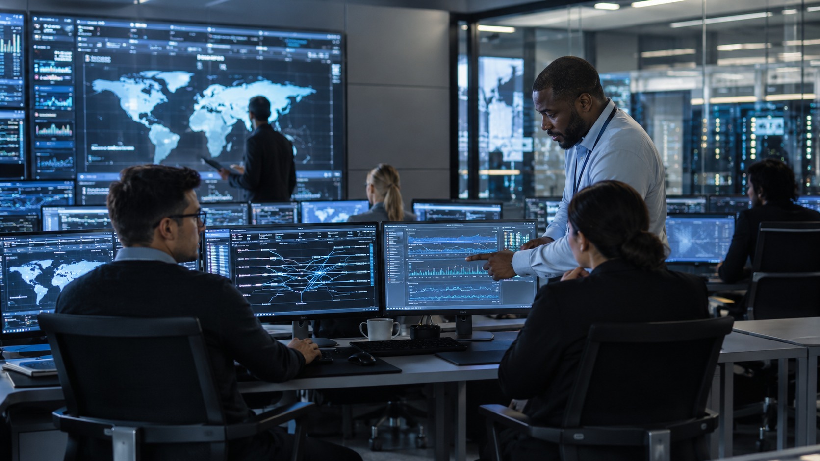 Team reviewing technology operations